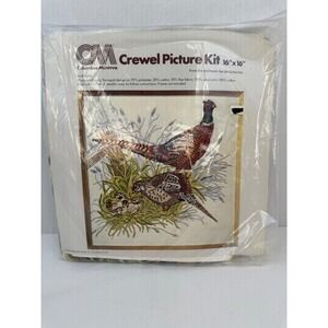 Vintage 1977 Columbia-Minerva Crewel Picture Kit Pheasant Family 16x16 7923